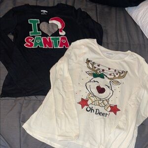 2 NEW Girls Christmas Long Sleeve Tops Size XL 14/16